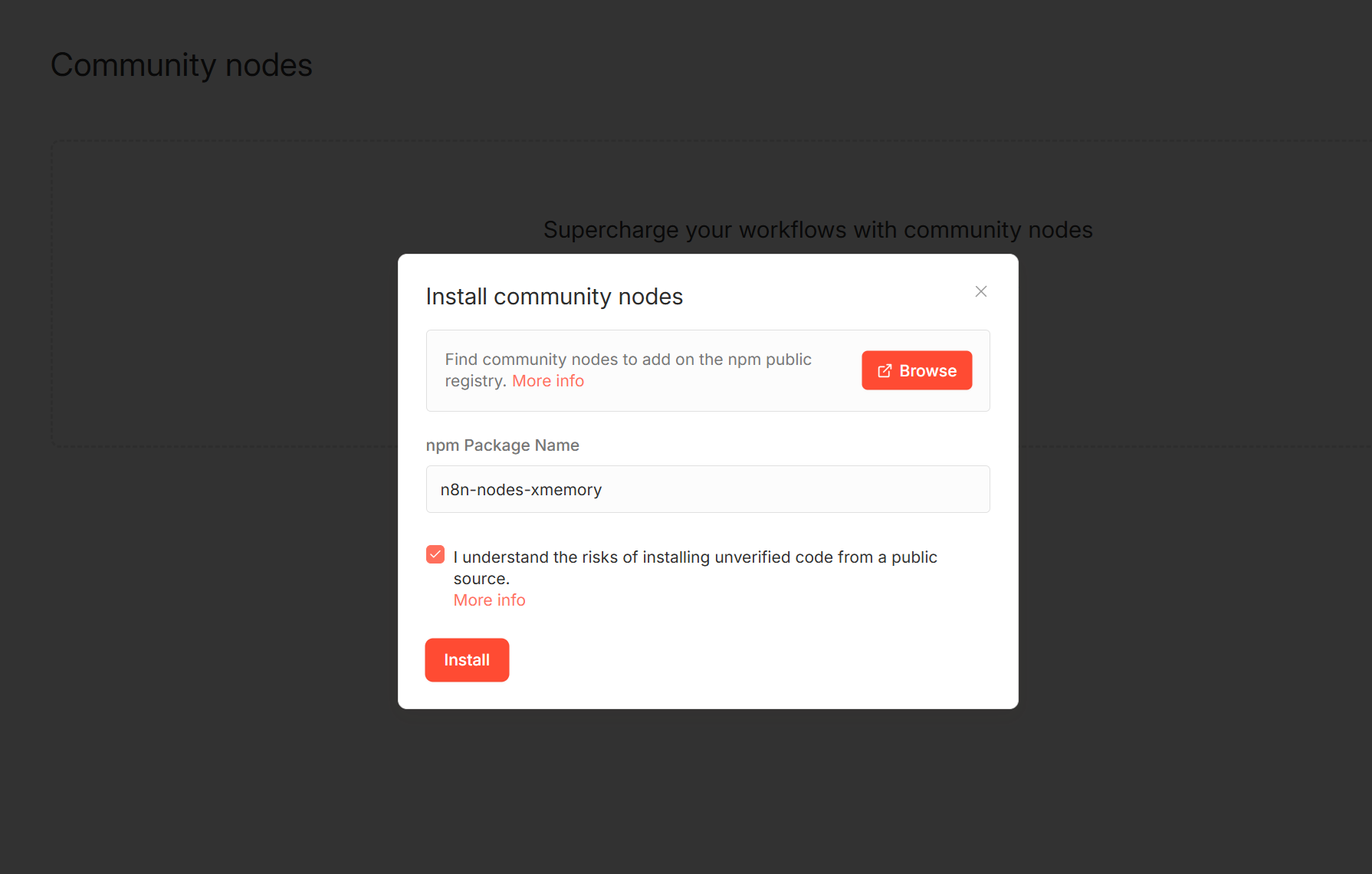 Install n8n xmemory community node