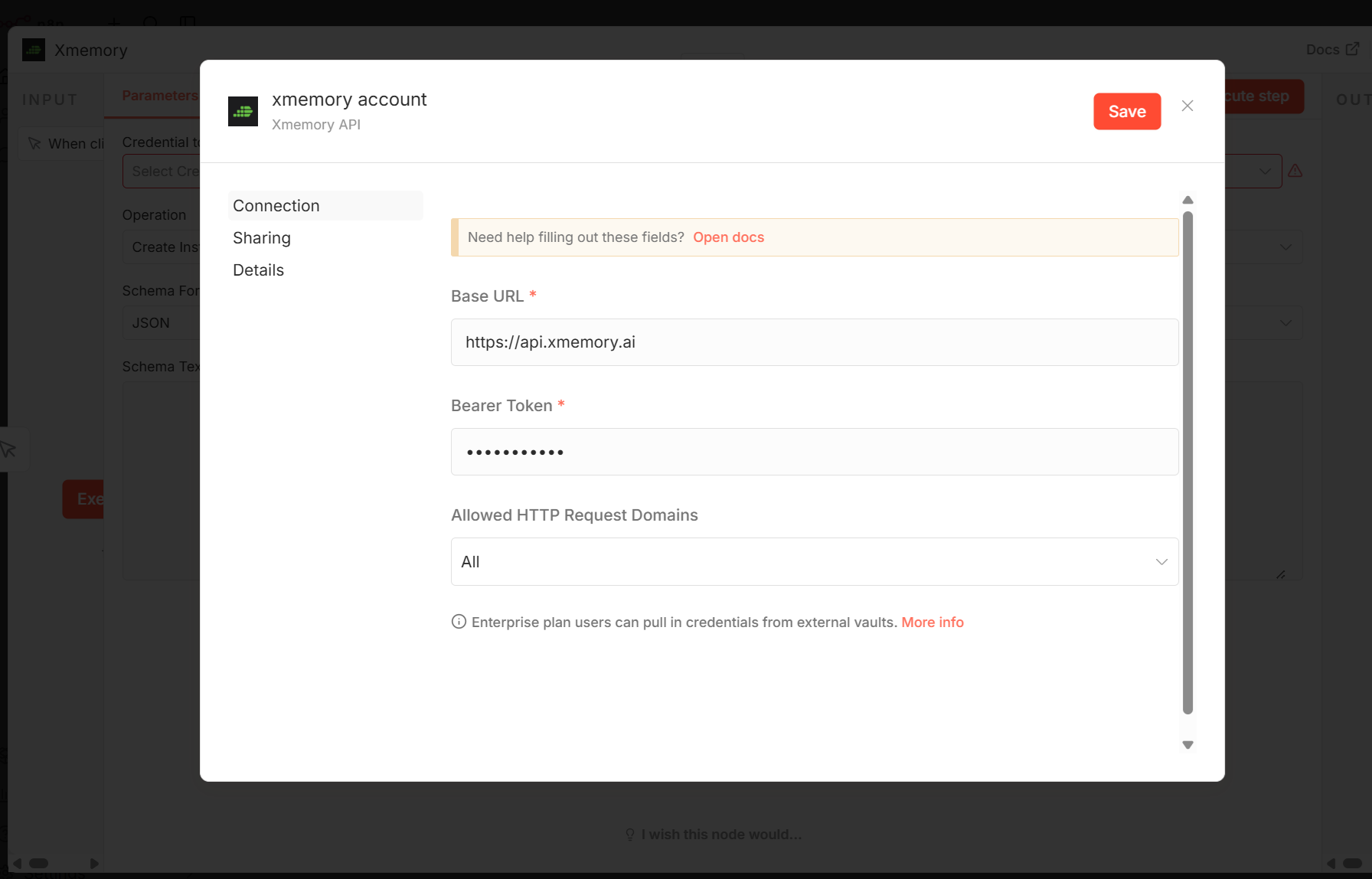 Authorize n8n xmemory node with token